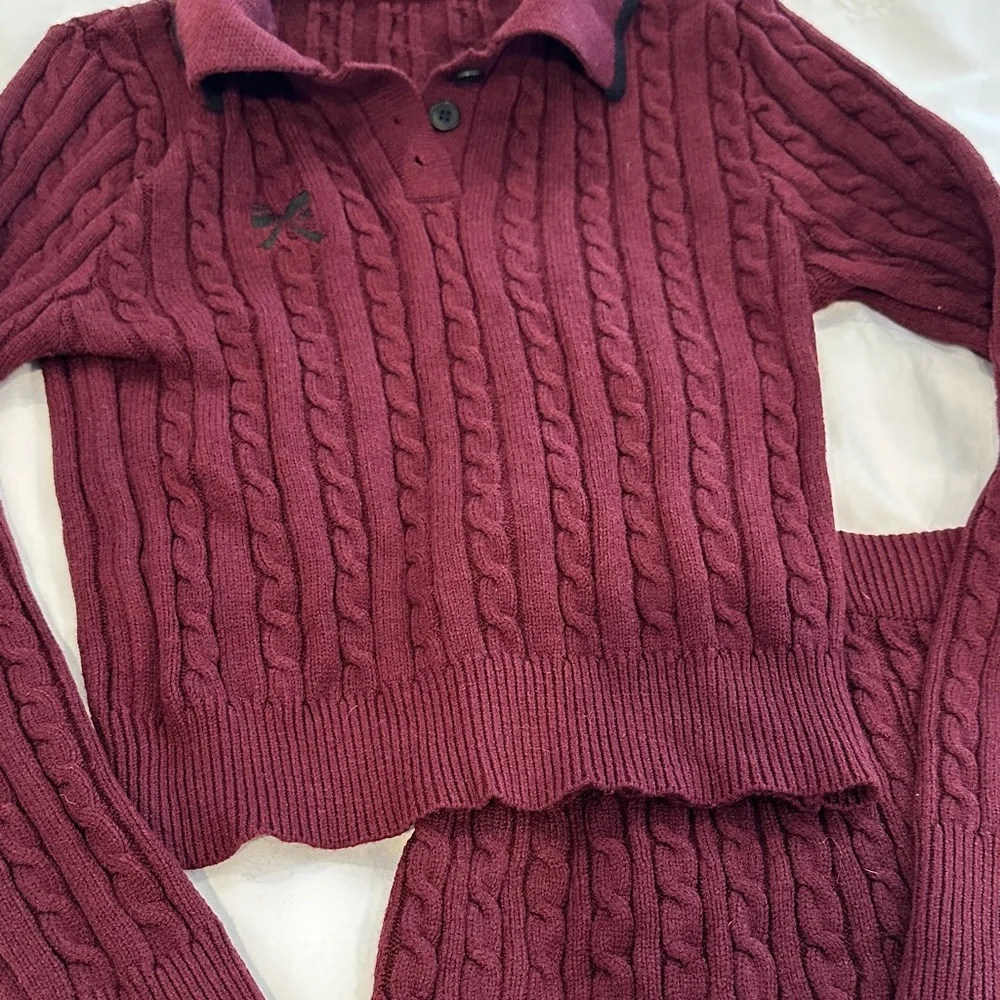 Elegant Burgundy Cable Knit Skirt Set - Picture 7 of 7